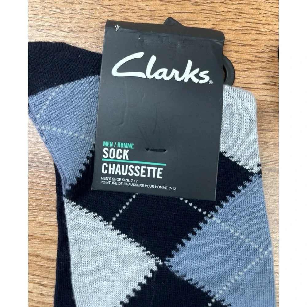Lot of 2 Pairs of Clarks Men's Navy‎ Argyle Dress Socks Fits Shoe Size 7-12 NEW